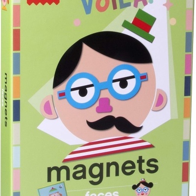Embalagem de magnets com tema faces APLI kids em fundo verde