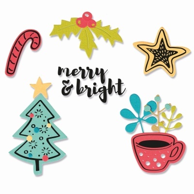 Ímanes decorativos de Natal com variedade de figuras e texto 'merry & bright'