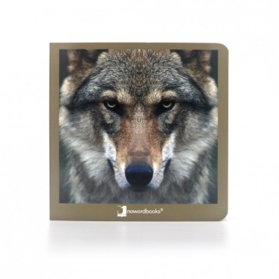 Capa de livro castanha com imagem de lobo e texto nowordbooks