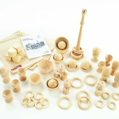 Conjunto de peças de madeira natural para brinquedo com saco de algodão e instruções