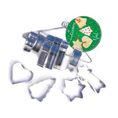 Conjunto de cortadores de bolachas metálicos em várias formas