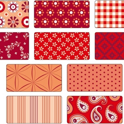 Nove padrões de tecidos coloridos em retângulos