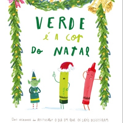 Capa de livro infantil colorida com tema de Natal e personagens lápis desenhados