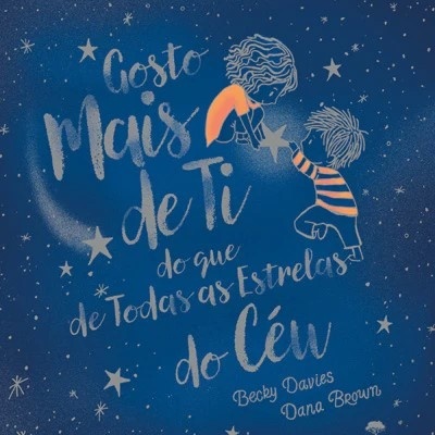 Capa de livro azul escura com texto prateado e ilustração de crianças e estrelas