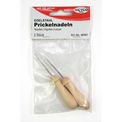 Pacote com duas agulhas pontiagudas com cabos de madeira