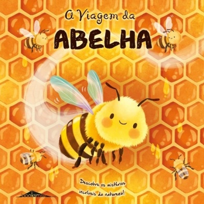 Capa de livro infantil com abelhas e padrão colmeia