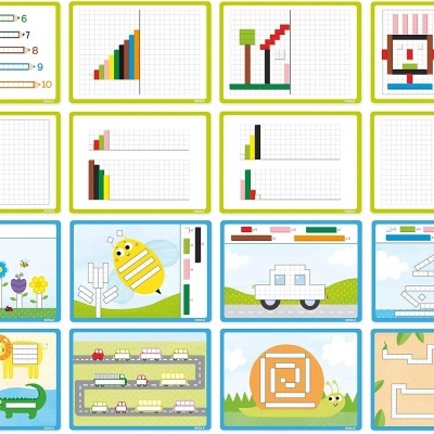 Cartões educativos para crianças com gráficos, formas, flores, animais, veículos e labirintos
