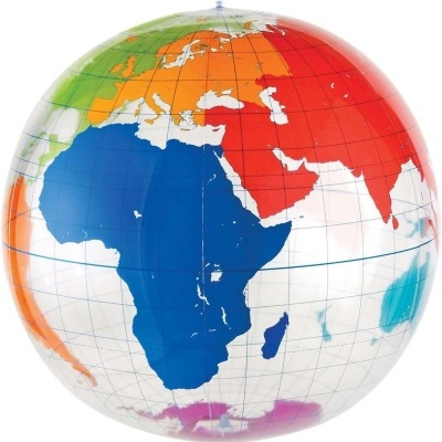 Globo terrestre colorido plástico com continentes em várias cores