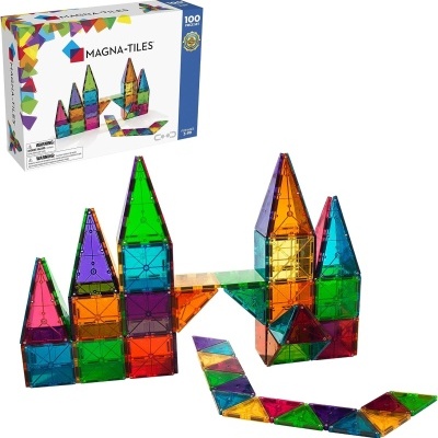 Conjunto colorido de peças magnéticas de construção com caixa MAGNA-TILES