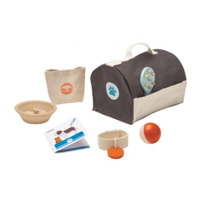 Conjunto de brinquedos para cão com bola, saco, tigela, escova, coleira e folheto