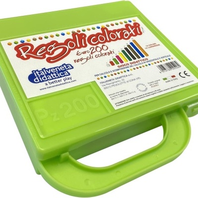 Estojo verde plástico com etiqueta colorida do produto Resolli colorati