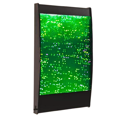Painel decorativo verde com pontos brilhantes em moldura preta