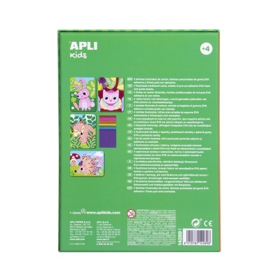 Caixa verde APLI kids com imagens infantis coloridas e texto na parte traseira