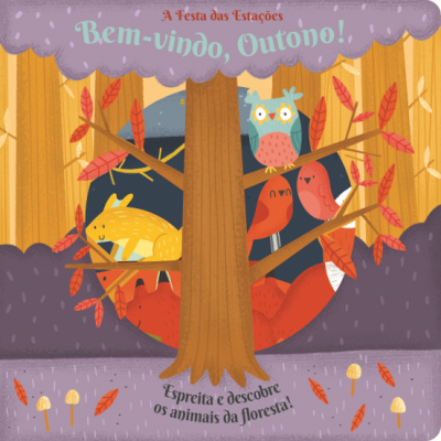 Capa de livro infantil com animais da floresta e tema de outono