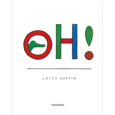 Capa de livro branco com título OH! colorido e desenho de crocodilo no O.