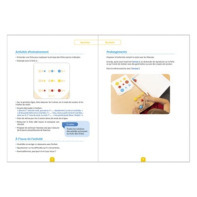 Documento com texto em francês e fotografia de jogo com fichas coloridas