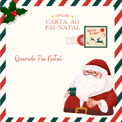 Carta ao Pai Natal com selo e ilustração do Pai Natal