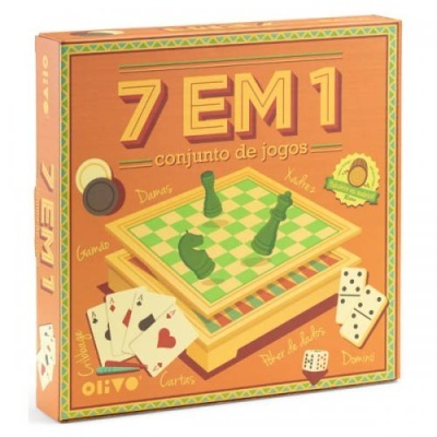 Caixa de conjunto de jogos 7 EM 1 com tabuleiro e peças diversas