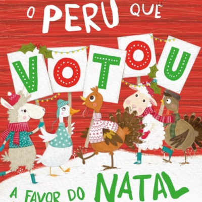 Capa de livro infantil com cinco animais e texto sobre o Natal