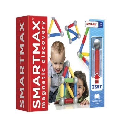 Brinquedo magnético SmartMax para crianças com peças coloridas e embalagem com instruções