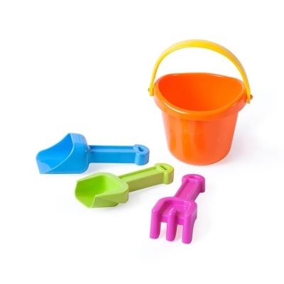 Conjunto de brinquedos de praia plástico com balde e ferramentas coloridas