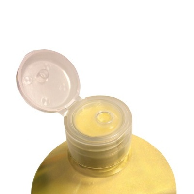 Garrafa amarela de plástico com tampo flip transparente aberto