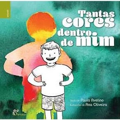 Capa de livro infantil Tantas CORES dentro de mim com criança ilustrada em frente a silhueta colorida