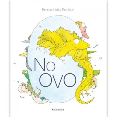 Capa do livro 'No OVO' com ilustração de um ovo aberto e vários animais.