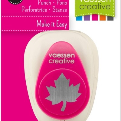 Perfurador de papel rosa e branco com formato de folha na embalagem colorida