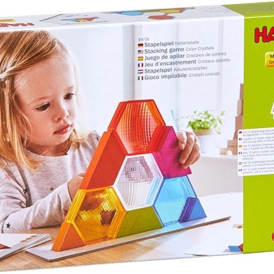 Caixa de jogo empilhável HABA com cristais coloridos hexagonais para crianças 3+