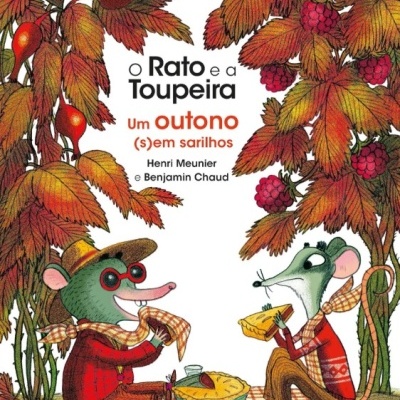 Capa de livro infantil com dois ratos em piquenique e folhas de outono