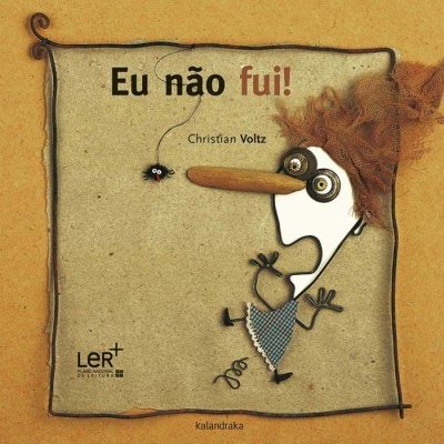 Capa de livro infantil com figura humana feita de materiais variados e título Eu não fui!