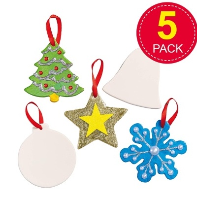 Conjunto de 5 decorações de natal em feltro colorido com fita vermelha