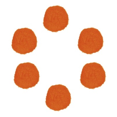 Seis esponjas ovais laranja em círculo sobre fundo branco