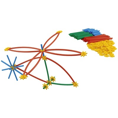 Conjunto de peças de construção coloridas de plástico com hastes e conectores