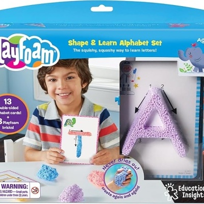 Conjunto educativo Playfoam Shape & Learn Alphabet com cartões e blocos em embalagem azul