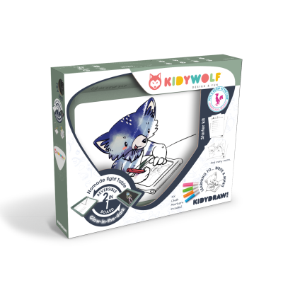Conjunto de desenho KIDYWOLF com mesa de luz 2 em 1 e design de lobo azul