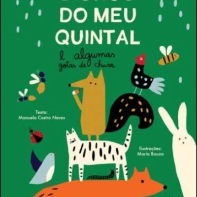 Capa de livro verde com ilustrações coloridas de animais e texto em branco e preto
