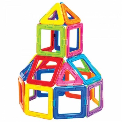 Brinquedo magnético infantil colorido com peças quadradas e triangulares