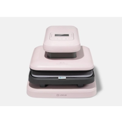 Aparelho elétrico cor-de-rosa e preto com ecrã digital e etiqueta LOKLIK