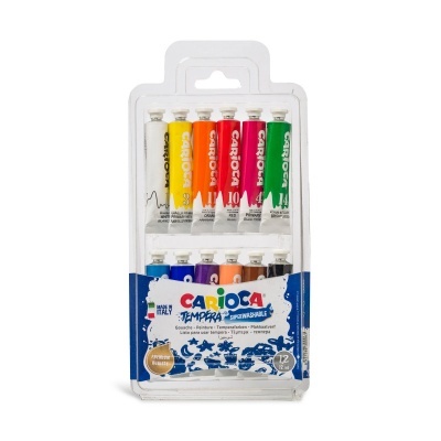 Conjunto de 12 tubos de tinta tempera em embalagem transparente