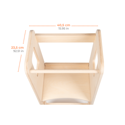 Estrutura de madeira clara com medidas indicadas