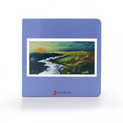 Capa de livro azul com imagem de paisagem colorida e logotipo newwordbooks