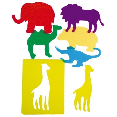 Silhuetas coloridas de animais com molde de girafa amarelo