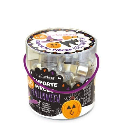 Frasco de cortadores de biscoitos Halloween em metal com tampa decorada