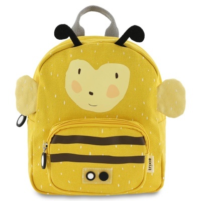 Mochila infantil amarela com design de abelha e bolso frontal