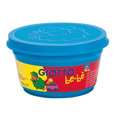 Tubo azul com massa para modelar GIOTTO be-bè e tampa com relevo de carneiro.