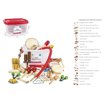 Conjunto de instrumentos musicais infantis em madeira com caixa plástica