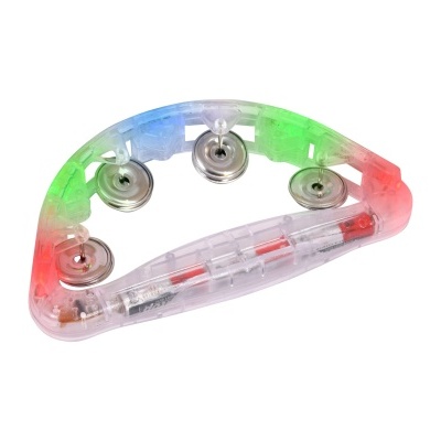 Pandeireta plástica transparente com luzes LED coloridas e sinos metálicos