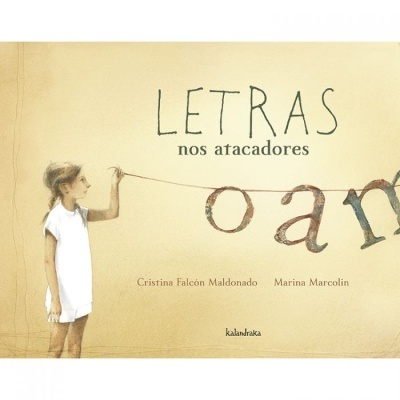 Capa de livro LETRAS nos atacadores com ilustração de menina segurando corda com letras